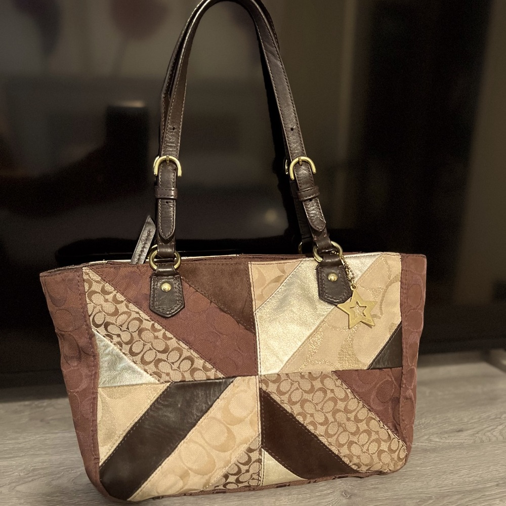 Coach purse brown and gold mixed materials in great condition!